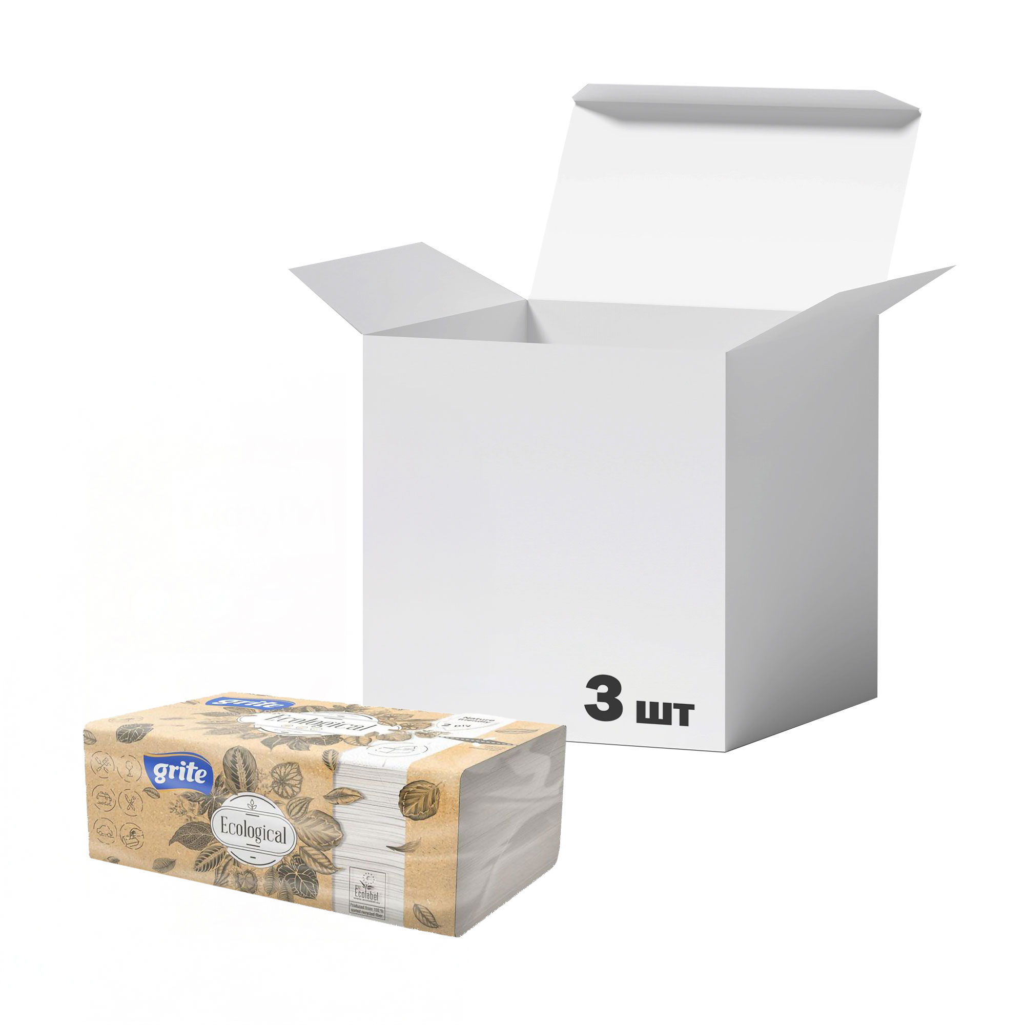 Упаковка паперових рушників Grite Ecological 2х-шарові, 150 шт * 3 шт
