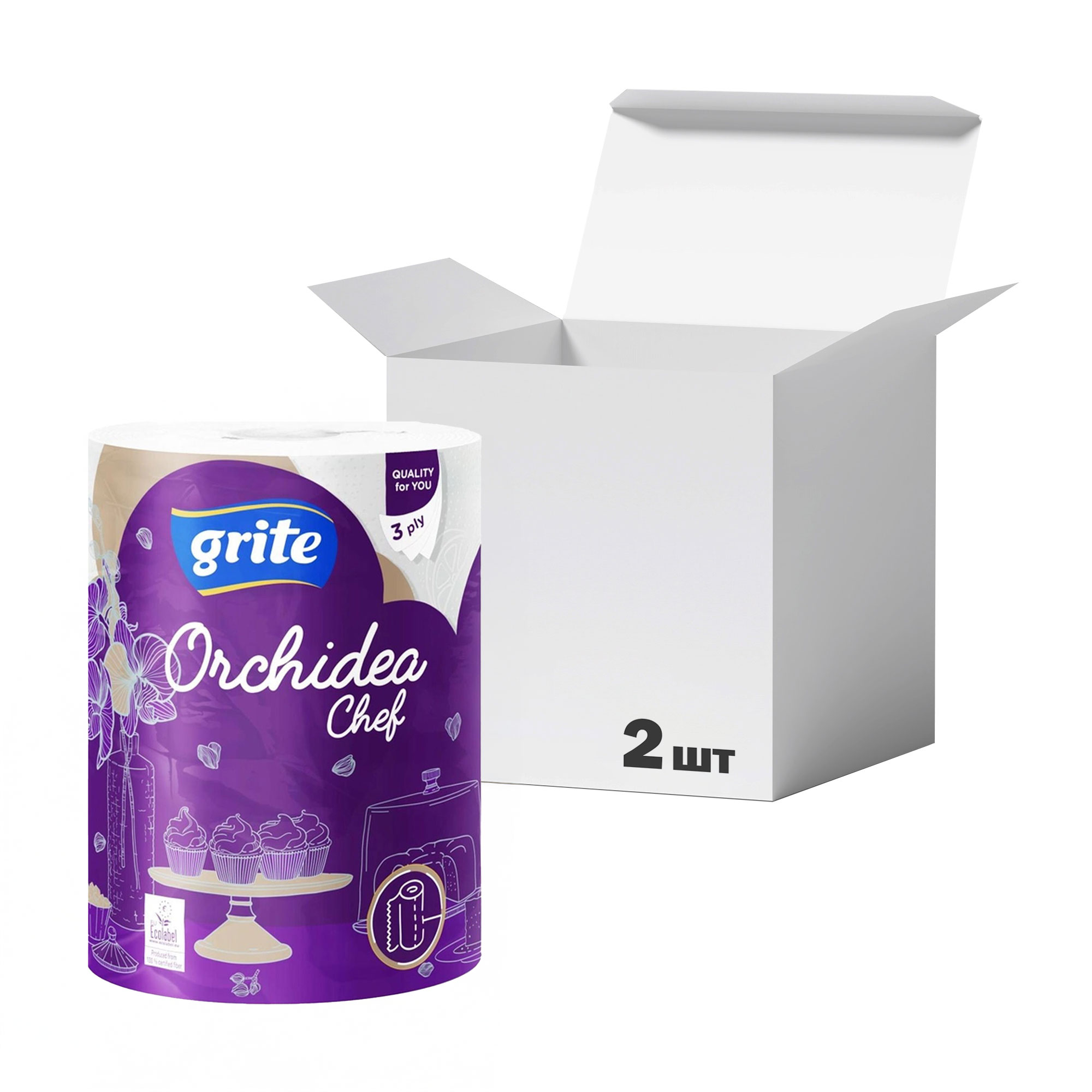 Упаковка паперових рушників Grite Orchidea Chef 3-шарові, 230 відривів, 1 рулон * 2 шт
