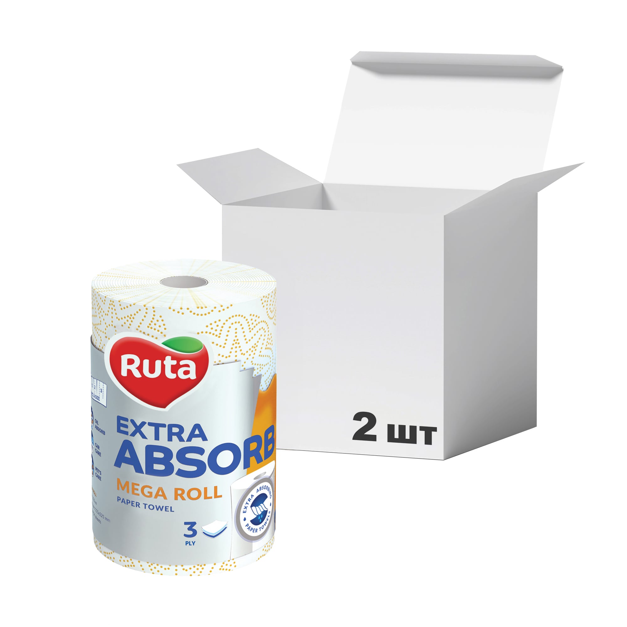 Упаковка паперових рушників Ruta Selecta Extra Absorb Mega Roll 3-шарові, 175 відривів, 1 рулон * 2 шт